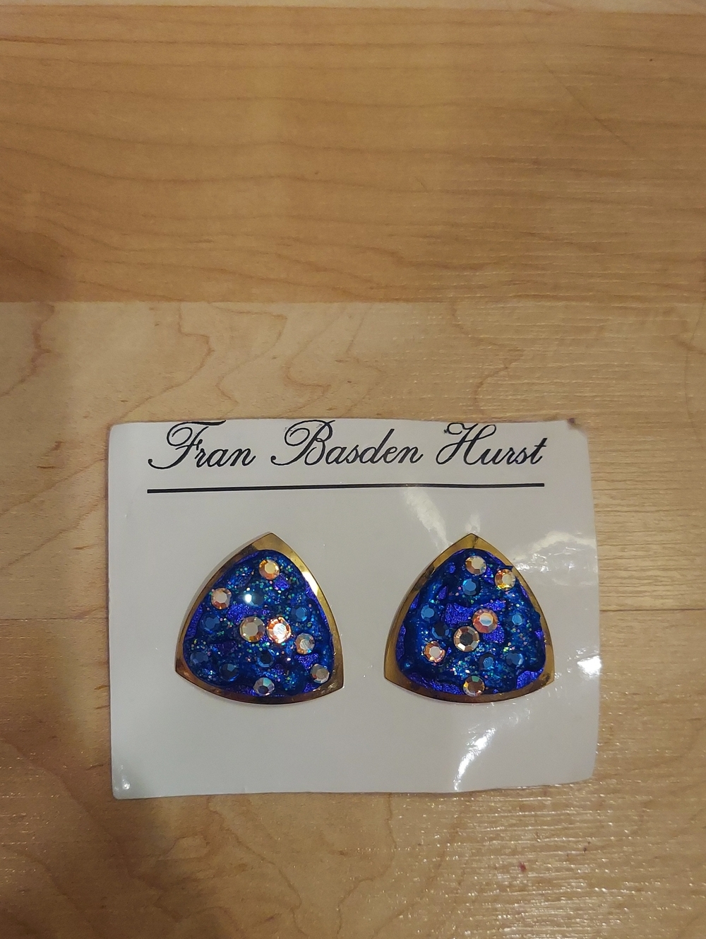 Fran Basden Hurst Blue Brass Earrings with Austrian Crystals